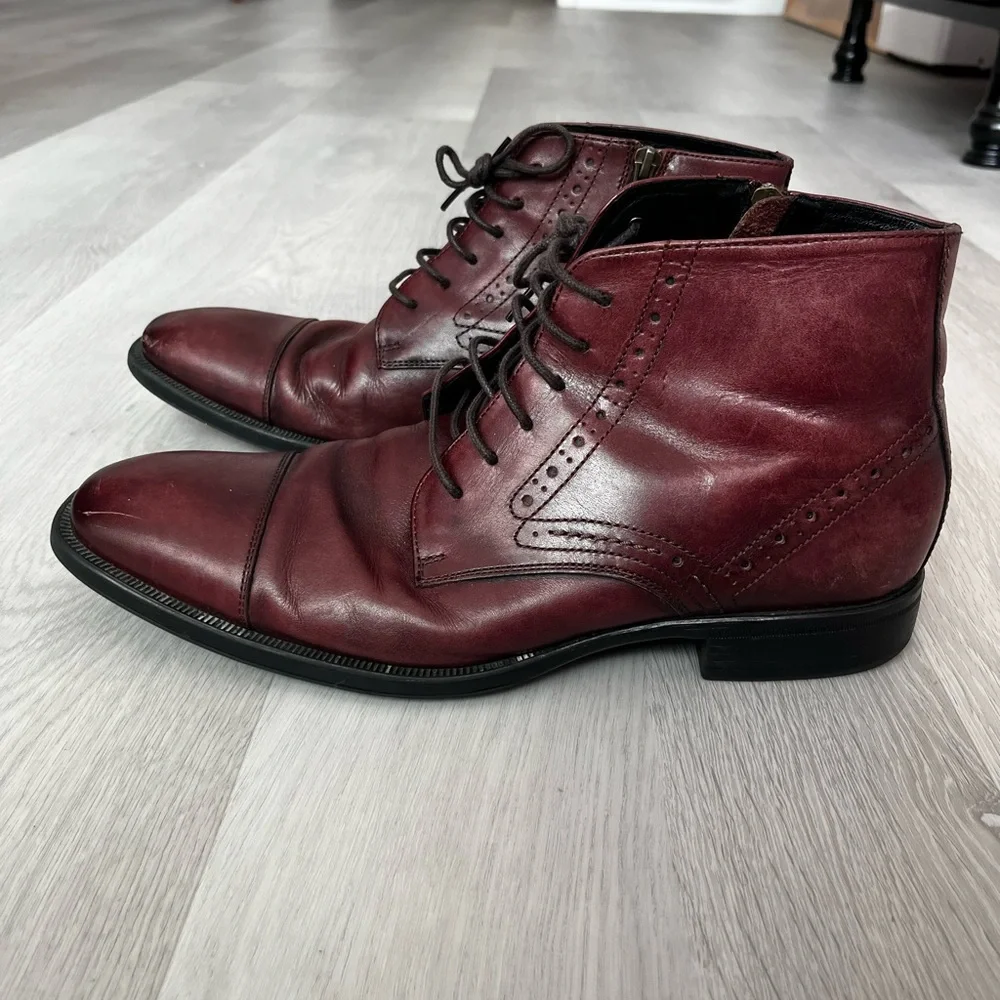 JOHNSTON & MURPHY MAHOGANY LEATHER ANKLE ZIP BOOTS MENS 10.5